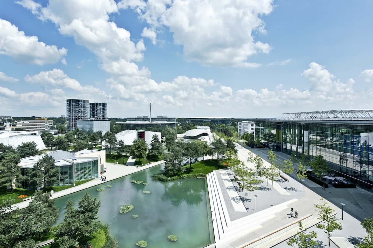 Aerial view of the Autostadt in Wolfsburg