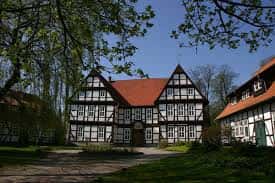 Half-timbered manor house of the Junkernhof estate in Uetze