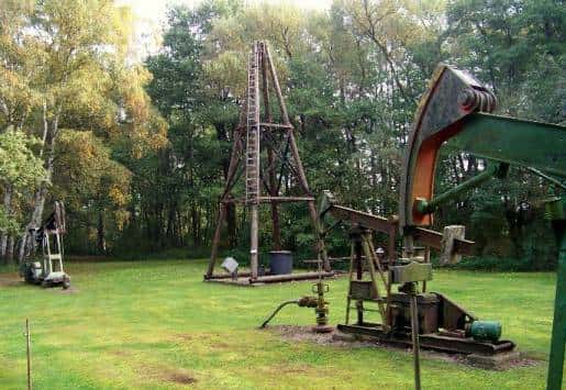 Historic oil pumps at the Teerkuhlen tar pits in Hänigsen