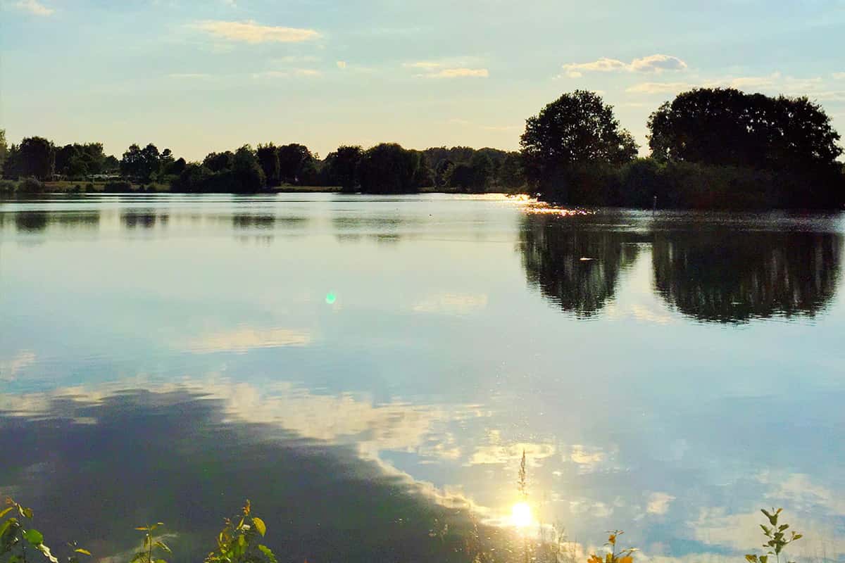 Evening sun reflected in Lake Irenensee